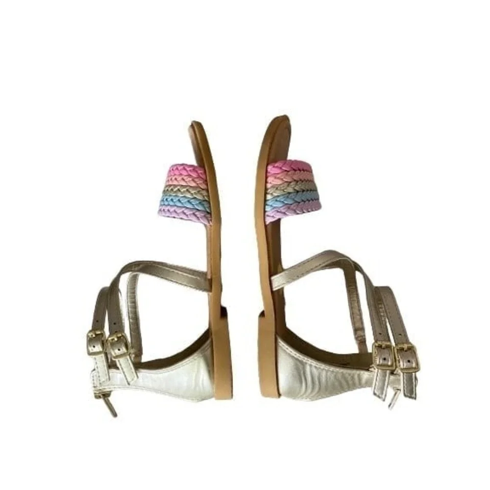 Sugar Girls Gladiator Sandals Gold Rainbow‎ Braided Strappy Back Zip Size 3